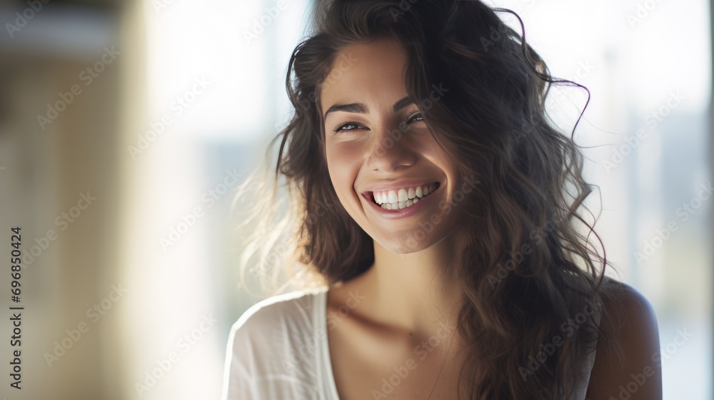 A woman smiles and has beautiful teeth,beautiful woman smiling broken tooth A woman smiles and has beautiful teeth,beautiful woman smiling broken tooth