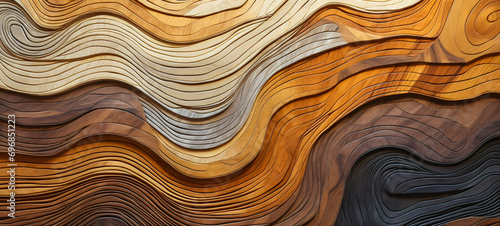 Wood background - Abstract art closeup of detailed organic brown wooden waving waves wall texture banner wall