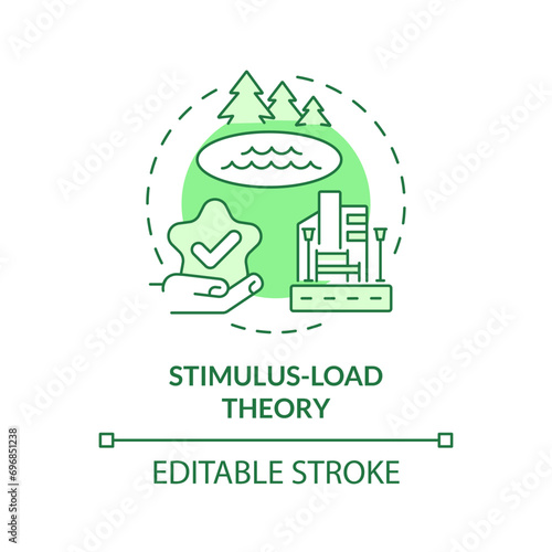 2D editable green stimulus load theory icon, monochromatic isolated vector, thin line illustration representing environmental psychology.