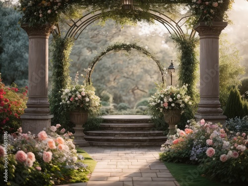 outdoor Wedding Backdrop with Lush Flowers © aldi