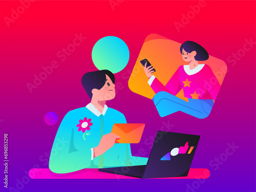 Flat vector illustration of business people operating work scene 