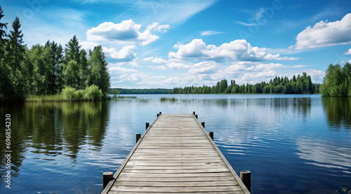 Wooden pier over lake with beautiful nature