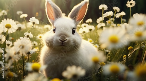Charming Bunny in Meadow of Daisies