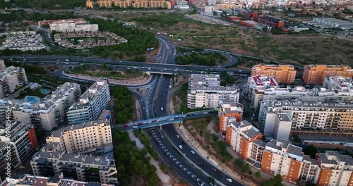 Establishing shot Valencia Spain. Drone flying over the city. Drone view of one of the areas of the city of Valencia photo