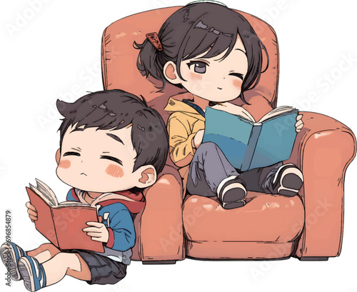 本を読む少年少女