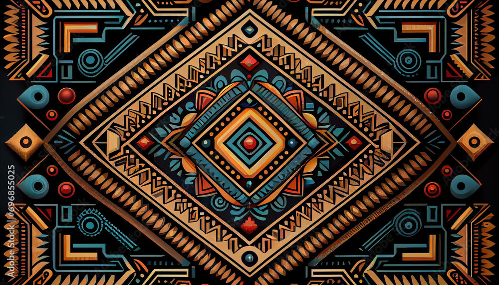 Seamless pattern with shapes, Aztec geometric pattern in traditional ornamental ethnic style background, Ai generated image 