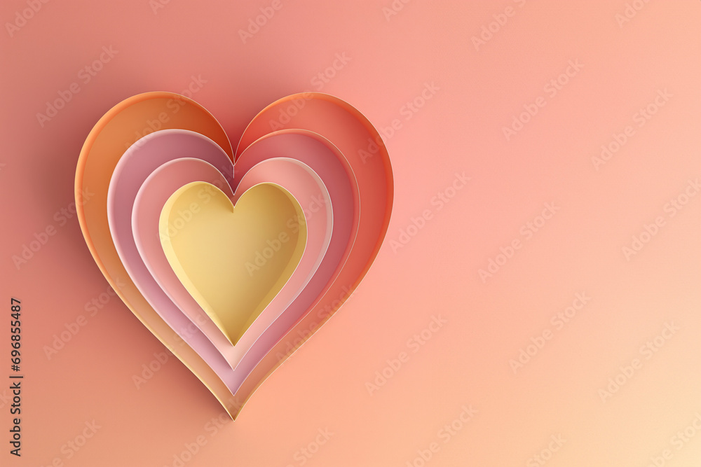 Valentine's Day: colorful heart, paper sculpture with copy space in peach fuzz color