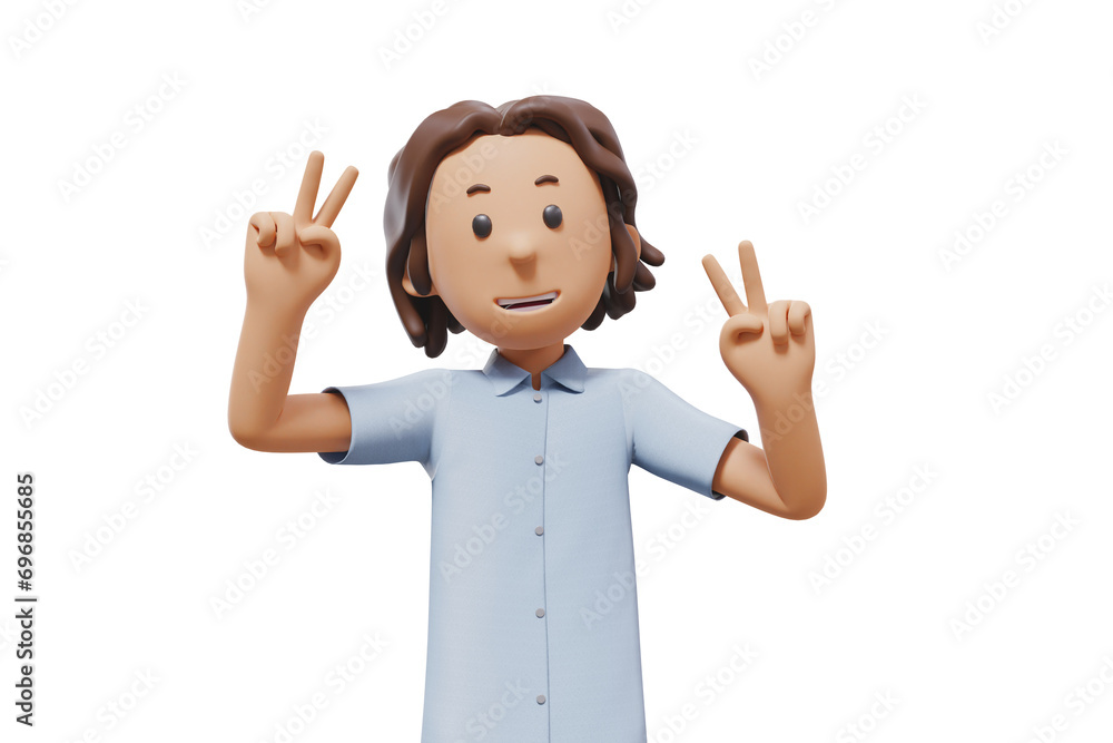 3D man character illustration with peace gesture while smilling 3D man character illustration with peace gesture while smilling