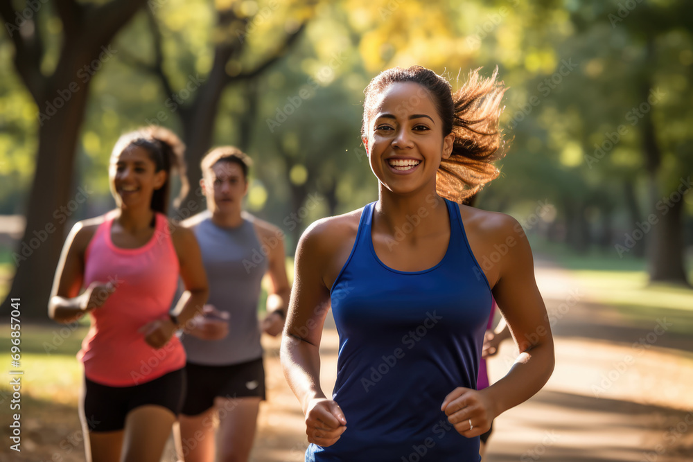 Community Of Runners Enjoys Jog In The Park, Fostering Sense Of Fitness Enthusiasm Community Of Runners Enjoys Jog In The Park, Fostering Sense Of Fitness Enthusiasm