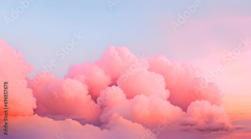 Pastel pink clouds in a soft blue sky. photo