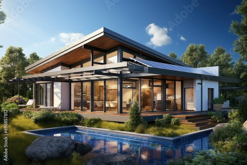 Modern house with pool and solar panels © tribalium81