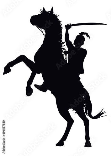 Cossack with a saber on horseback photo