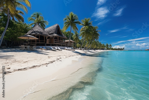 Beautiful tropical beach with white sand and palm trees