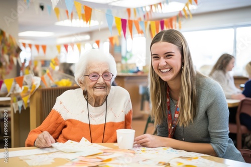 Residents Engage In Leisure Activities, Making Crafts In Nursing Home Setting