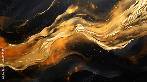 Luxury abstract fluid art painting background with black and gold colors 