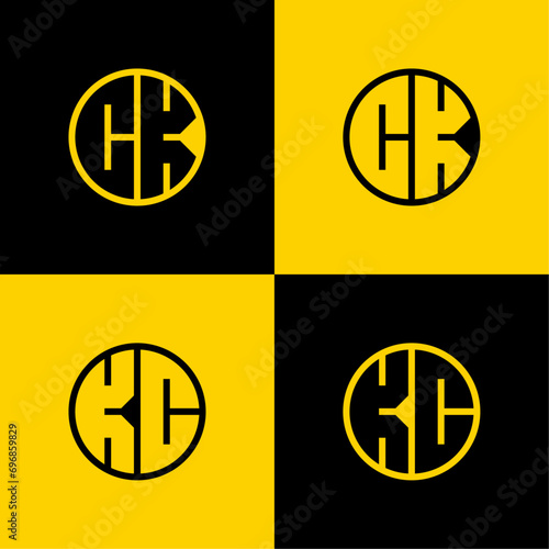 Simple CK and KC Letter Circle Logo Set, suitable for business with CK or KC initial
