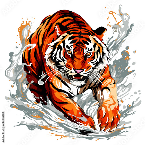 Tiger running on water in vector pop art style