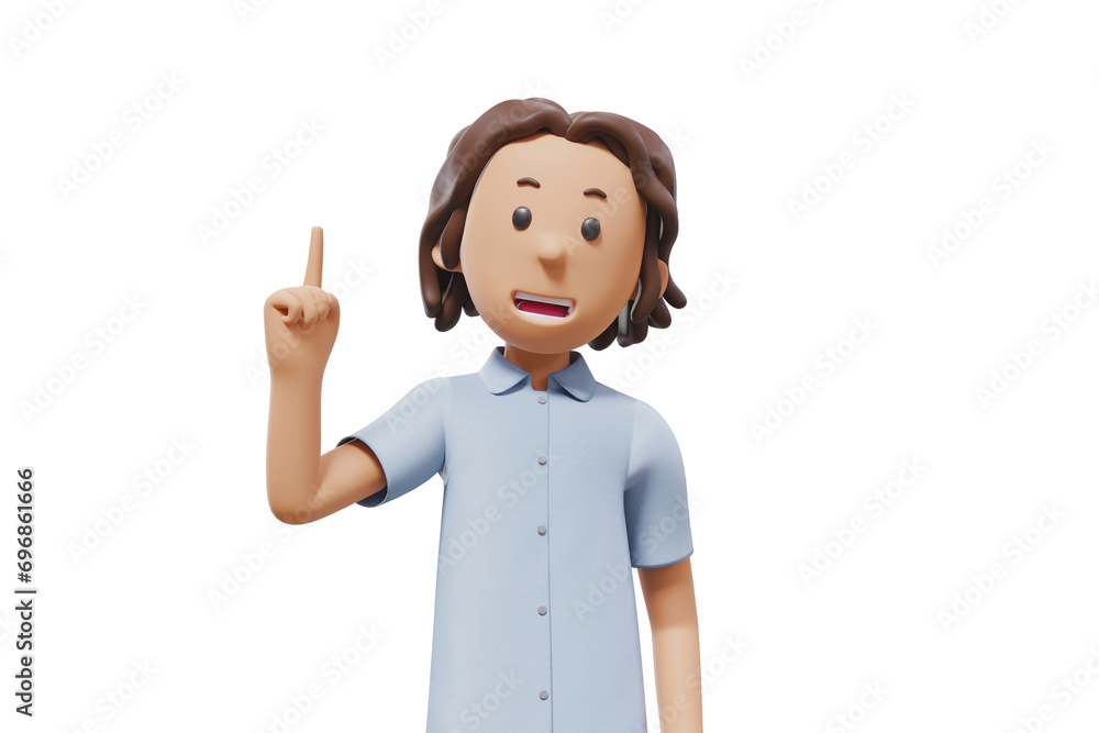 3D man character illustration pointing with blue shirt and transparent background 3D man character illustration pointing with blue shirt and transparent background
