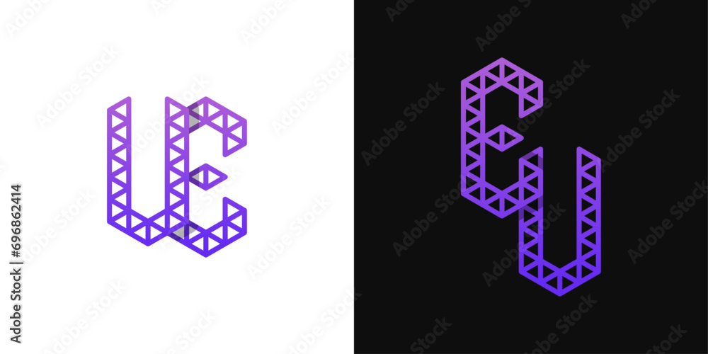 Letters EU and UE Polygon Logo Set, suitable for business related to polygon with EU and UE initials