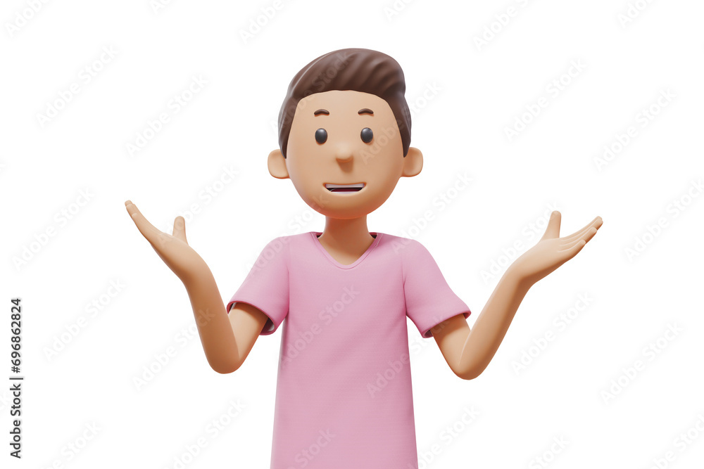 3D man character illustration raised both hands and smiled 3D man character illustration raised both hands and smiled