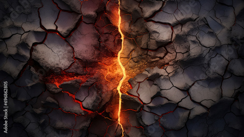 Cracked earth with fissure of hot lava photo