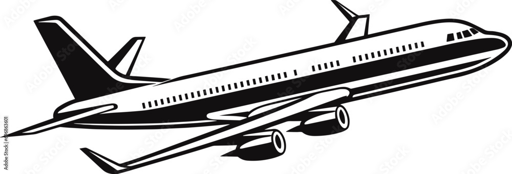 Vector illustration of black airplane silhouette. Isolated on white ...