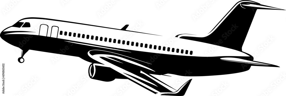 Vector illustration of black airplane silhouette. Isolated on white ...