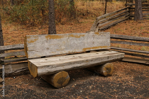 Wood bench in the fall