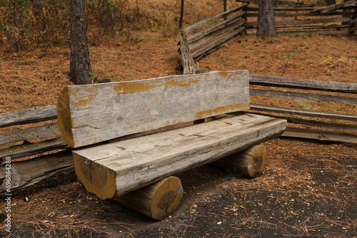 Wood bench in the fall