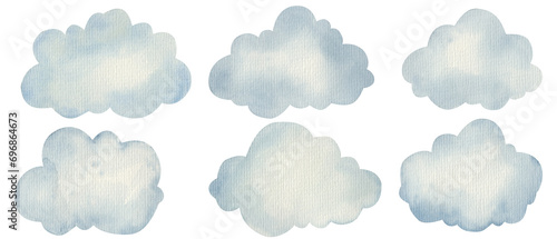 hand painted watercolor sky elements. Weather, clouds and other fairy isolated clipart