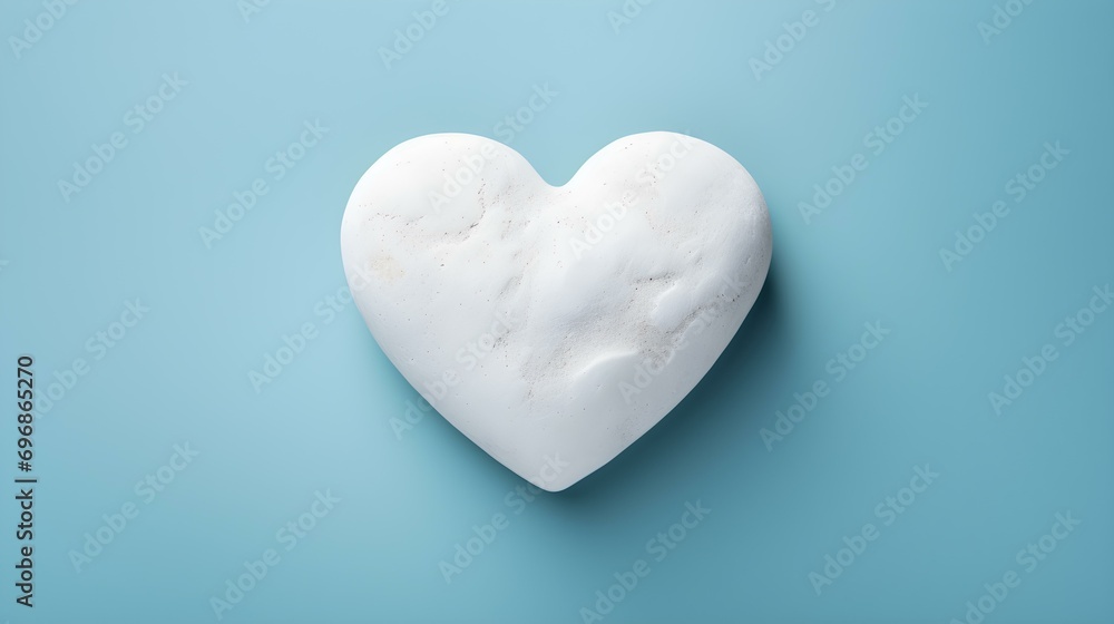 Top View of a White Stone Heart on a blue Background. Romantic Template with Copy Space Top View of a White Stone Heart on a blue Background. Romantic Template with Copy Space