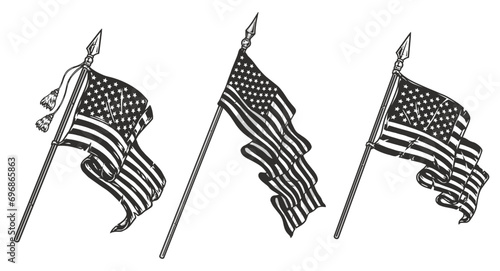USA flags set element monochrome