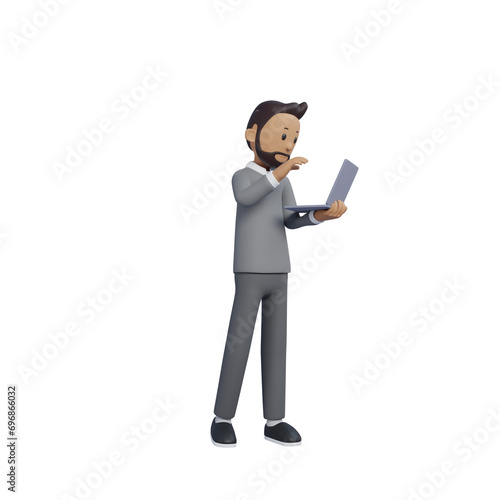 3d businessman was working in front of his laptop. 3d illustration.3d rendering.