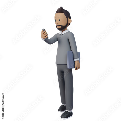 3d businessman was working in front of his laptop. 3d illustration.3d rendering.