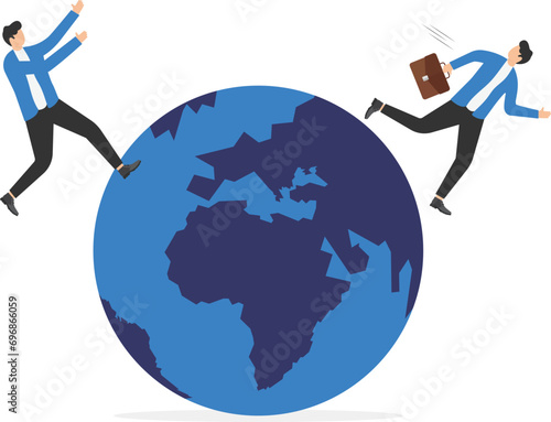 Global business competitor, innovation that change the agile world, international working abroad concept, businessman compete by running away and catch each other on the world, planet earth.

