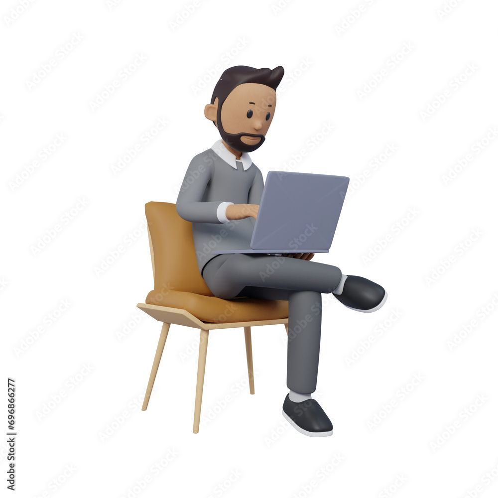 3d businessman was working in front of his laptop. 3d illustration.3d rendering. 3d businessman was working in front of his laptop. 3d illustration.3d rendering.