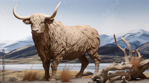 Highland Cow on Islay. Frontal view of Highland cow. AI Generative photo