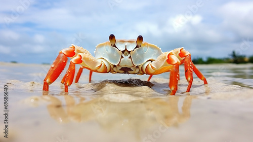 Horned ghost crab on the Maldives beach, perfect macro details. AI Generative photo