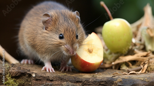 Horticulture. Voles feed on apples fallen from tree in garden until frosts. AI Generative photo