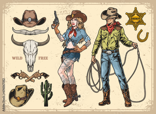 Wild West vintage sticker colorful