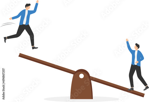 Two businessmen on a swing. Competition and concurention concept. Vector illustration.

