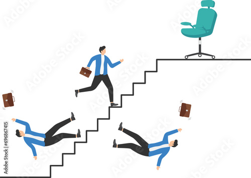 Manager pushing concurrents down the career ladder. Competition concept. Vector illustration.

