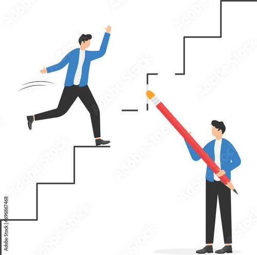 Boss erasing career ladder. Unemployment and obstacles concept. Vector illustration.

