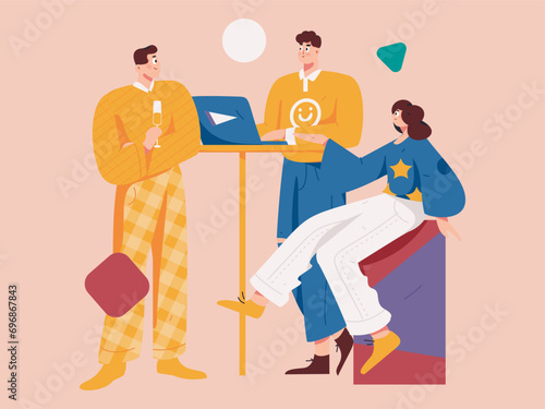 Flat vector illustration of business people operating work scene 