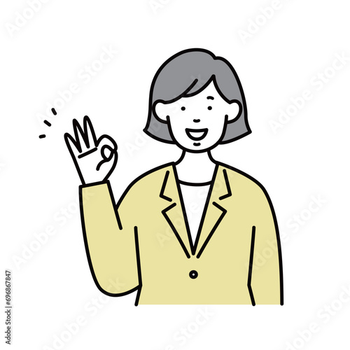 OKサインを出す女性のビジネスパーソンのイラスト素材