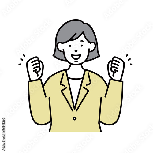両手でガッツポーズをする女性のビジネスパーソンのイラスト素材