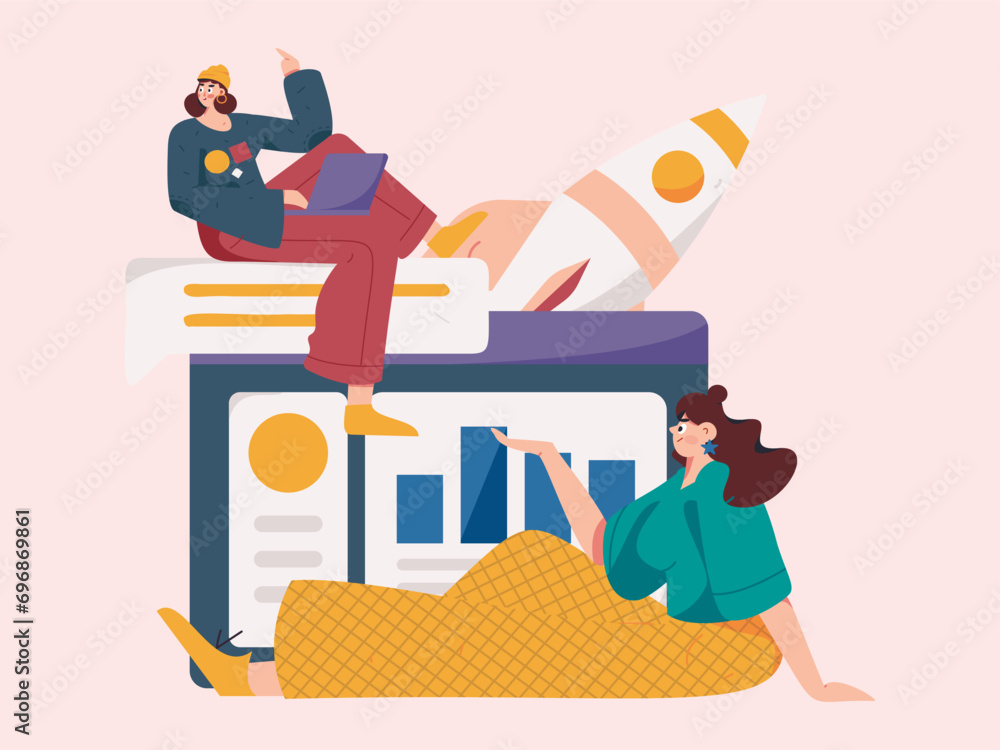 Obraz premium Flat vector illustration of business people operating work scene