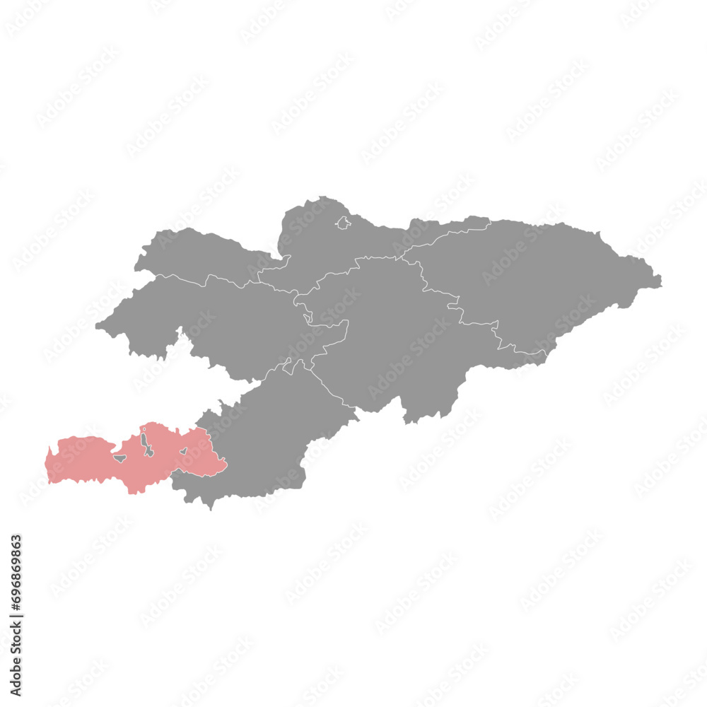 Batken region map, administrative division of Kyrgyzstan. Vector illustration.