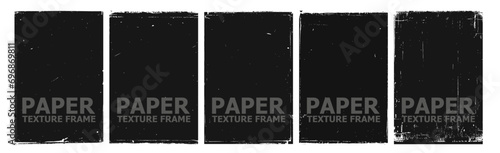 Realistic distressed edge paper texture overlay for album cover art mockup. Old paper set for backdrop. Stamps distress grain. Vector collection