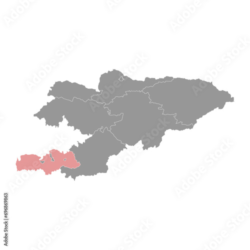 Batken region map, administrative division of Kyrgyzstan. Vector illustration.